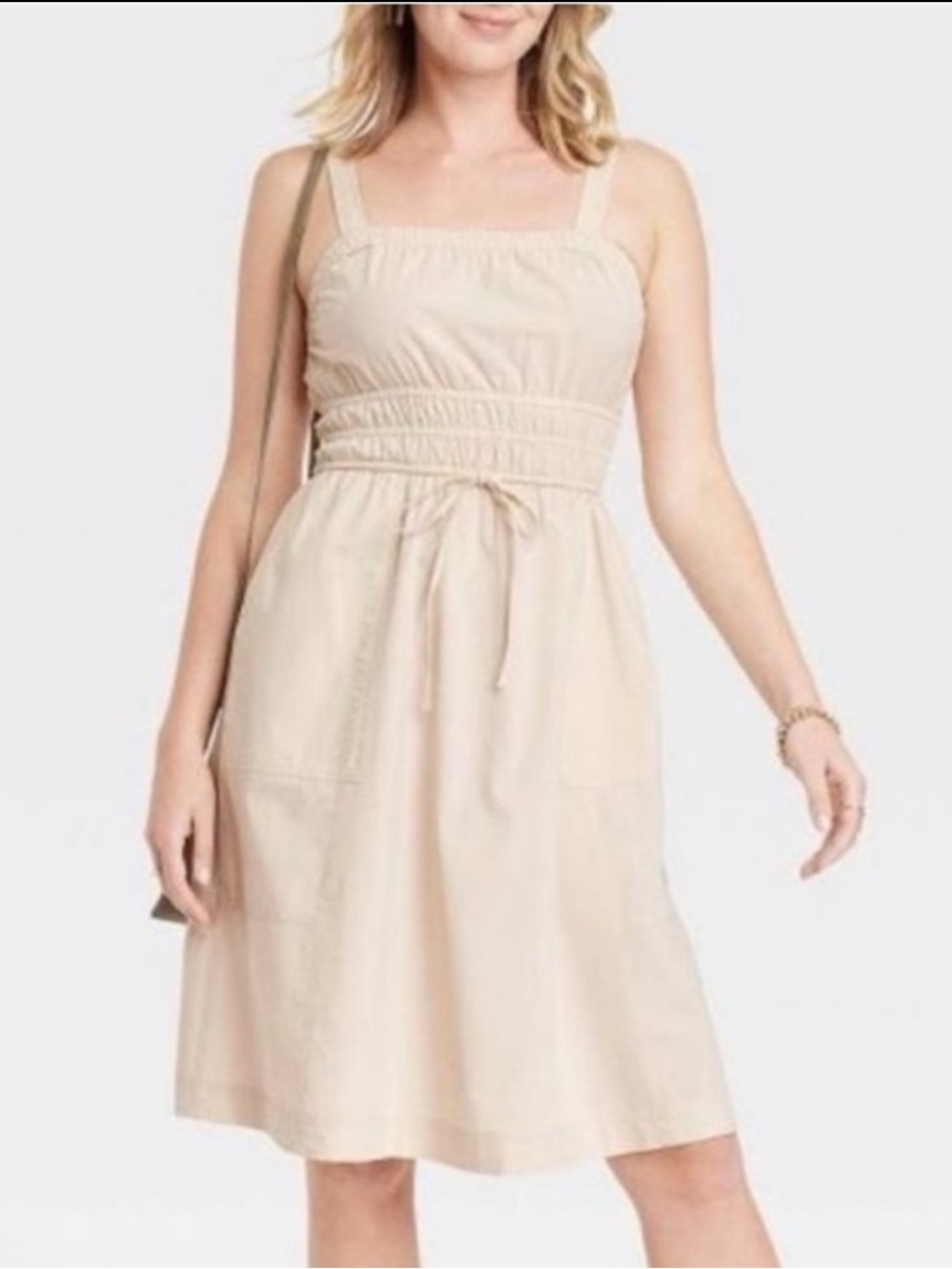 Universal Thread Women's Cotton Square Neck Midi Tank Dress, Tan, Sz Large, NWT - Picture 3 of 6